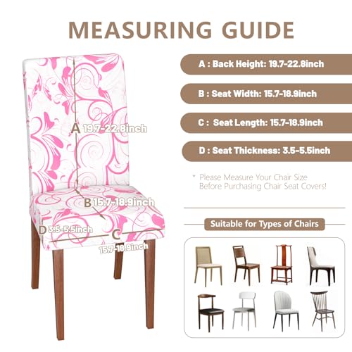 Stretch Dining Chair Covers Set of 4,Floral Print Chair Covers,Soft Removable Washable,Pet Friendly Furniture Protector,Universal Chair Slipcovers for Home, Kitchen,Ceremony Dining Room Seat - color: Pink Scroll Floral, size: 4PCS