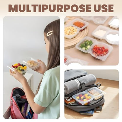 Reusable Snack Containers with Lids 10 Pack – 2 Compartment Portion Control Food Storage Boxes, Leakproof Snack Tray, Stackable Containers for Travel, Office & Home (10)