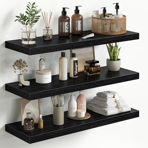 Fun Memories Floating Shelves for Wall 30 Inch Set of 3, Farmhouse Floating Shelves with Invisible Heavy Duty Bracket, 10 Inch Deep Bathroom Shelves for Storage, Living Room, Kitchen, Decor, Black - color: Black, size: 30"W x 10"D - 3P