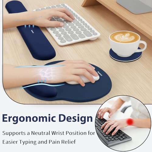 Sushret Mouse Pad and Keyboard Wrist Rest, 3-in-1 Gel Memory Foam Ergonomic Mouse Pad with Wrist Rest Set, Gaming Mousepad Arm Cushion Support for Computer Office Desk Accessories Cute Setup,Dark Blue - color: Dark Blue