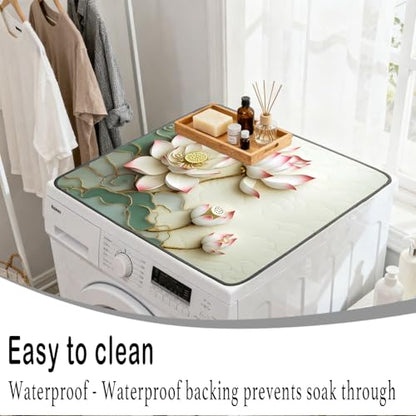 Nuxovilar Golden Lotus Dryer Cover for the Top, Non-slip Washer & Dryer Protector, 23.62"x19.68" Dust-proof Washing Machine Mat, Diatom Mud Polyester Top Pad for Laundry Room - color: YMi00509