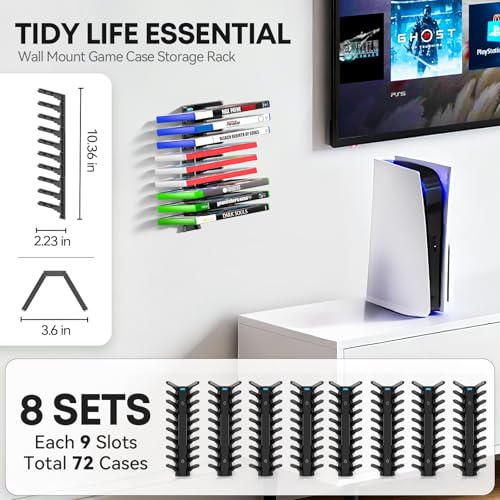 Video Game Storage Wall Mount for Switch/PS5/PS4/Switch2/XBX Game Case Holder, Gaming Shelf Mount Gamecase Organizer Up to 72PCS, Wall-Mounted Gaming Display Stand Tower for Gift, 8 Pack, Black - size: 8 Packs