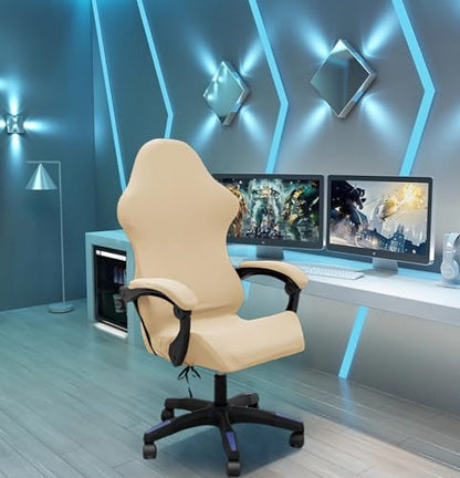 Gaming Chair Cover Set with Armrest Covers, Stretch Ruffled Slipcover for Racing Office Computer Reclining Chairs (Beige) - color: Beige