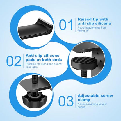 2PCS Headphone Stand Hanger Holder, Foldable Aluminum Desk Headphone, Universal Space Saving Headset Stand Multifunctional Under Desk Hanger for Home Office - size: Black 2PCS