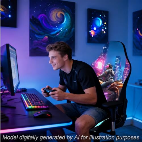 Gaming Chair Covers, 3D Printing Stretchable Soft Non-Slip Easy to Install Gamer Chair Cover with Armrest Cover(No Chair)(C) - color: C