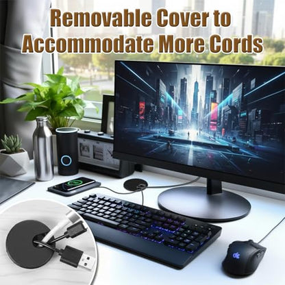 2 Pieces Desk Grommet 1.5 Inch, Black ABS Plastic Cable Hole Cover, U-Shaped Insert for Office Home School Computer Desk Equipment