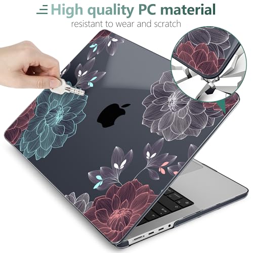 DONGKE Compatible with MacBook Pro 16 Inch Case (2026-2021 Release, M5 M4 M3 M2 M1 Pro/Max Chip), Plastic Hard Shell Cover with Keyboard Cover & Screen Protector for MacBook Pro 16", Dahlia Flowers - color: Dahlia Flowers