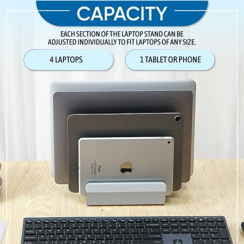 Elestoria 5-Slot Vertical Laptop Stand - Aluminum Laptop Stand Vertical for Desk -Laptop Holder with Adjustable Width (12-38mm) Compatible with MacBook Pro/Air & Gaming Laptops up to 17.3"-Grey