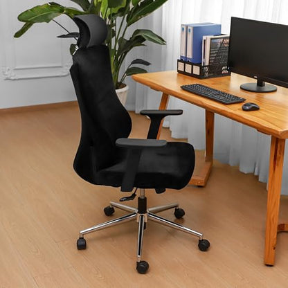 Ergonomic Office Chair Covers Set with Headrest Cover Velvet Stretch Black Cover for Office Chairs with Headrest Washable - color: Velvet-black, size: Chair and Headrest Covers