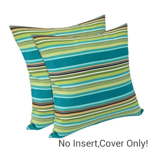 FUNHOME Water Resistant Outdoor Throw Pillow Covers 18x18 inch Set of 2,Zipper Pillows Cover,Home Decorative for Sofa Headrest,Patio Furniture Couch Chair Pillows Cover Only(Green Stripe) - color: Green Stripe (Cover Only), size: 18" x 18" (Pack of 2)