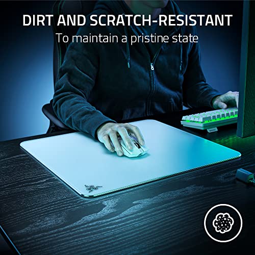 Razer Atlas Tempered Glass Gaming Mouse Mat: Ultra-Smooth Micro-Etched Surface - Dirt and Scratch-Resistant - Anti-Slip Base - Quiet Mouse Movements - White - color: White