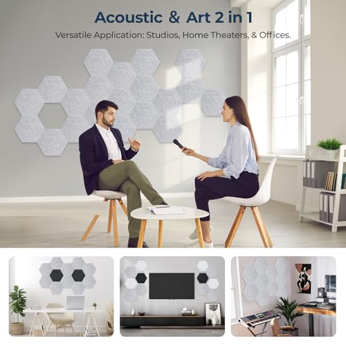 12 Pack Hexagon Acoustic Panels, 12" x 10" x 0.4" High-Density Soundproof Wall Panels, Self-Adhesive Acoustic Wall Panels for Studio, Home, Office, Silvergray - color: Basic Hexagon - SilverGray, size: Hexagon - 12 Pack