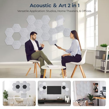 12 Pack Hexagon Acoustic Panels, 12" x 10" x 0.4" High-Density Soundproof Wall Panels, Self-Adhesive Acoustic Wall Panels for Studio, Home, Office, Silvergray - color: Basic Hexagon - SilverGray, size: Hexagon - 12 Pack