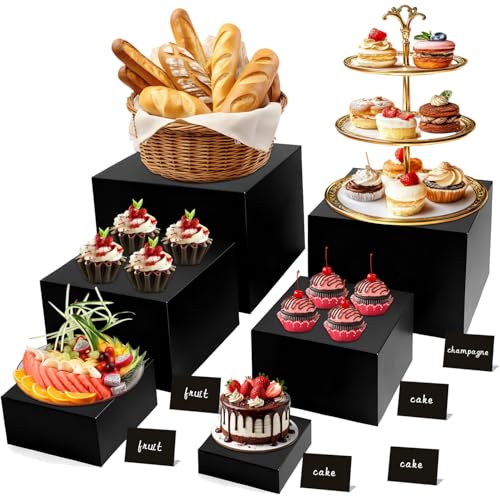 6 pcs Black Acrylic Buffet Risers ，Buffet Risers Set，Mini Acrylic Signs，Nested riser with hollow bottom，Display stands for parties, restaurants, jewelry and collectibles (black, 6 pcs 3in to 8in) - color: black, size: 6 pcs 3in to 8in