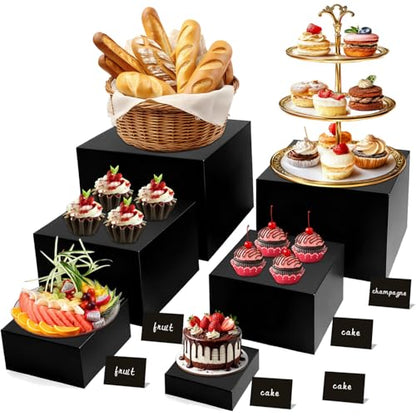 6 pcs Black Acrylic Buffet Risers ，Buffet Risers Set，Mini Acrylic Signs，Nested riser with hollow bottom，Display stands for parties, restaurants, jewelry and collectibles (black, 6 pcs 3in to 8in) - color: black, size: 6 pcs 3in to 8in