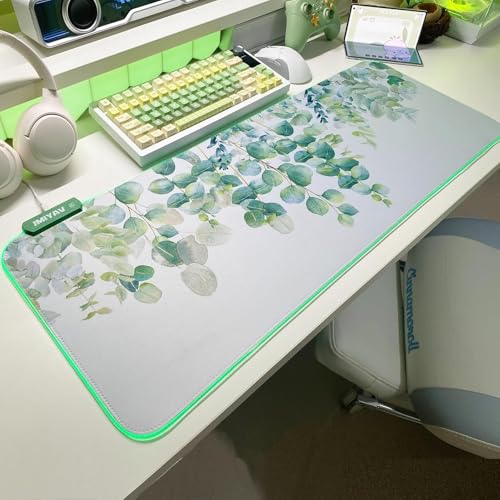JMIYAV RGB Gaming Mouse Pad PC XL Large Extended Glowing Led Light Up Desk Pad Non-Slip Rubber Base Computer Mouse Pad Cute Mousepad Mat Spring Willow - color: G-spring Willow