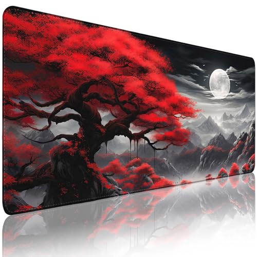 Gaming Mouse Pad - Desk Mat for Keyboard and Mouse - Anime Mousepad Desk Pad with Non-Slip Base, Japanese Large Mouse Pad for Office, Desktop Protection Decoration and Daily Use - color: Full-Moon, size: 31.5L x 11.8W inches
