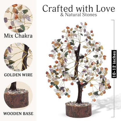 FASHIONZAADI Premium Crystal Tree of Life – 7 Chakra Tree for Healing, Positive Energy, Luck & Manifestation – – Ethically Handcrafted Gifts for Women, Spiritual Gifts for mom - color: Mix Crystals Golden Wire