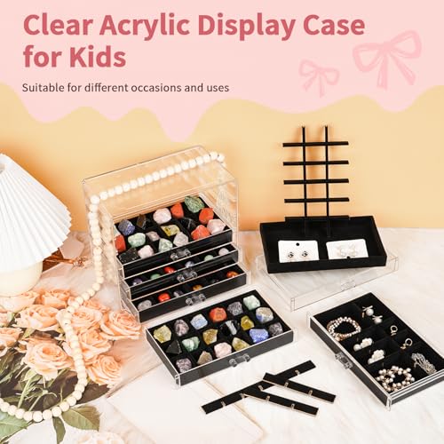 Bfttlity Acrylic Rock Display Case, 108 Grids Rock Collection Box for Kids, Clear Display Cases for Stones Collectibles Gemstone Crystals Storage Boxes (108 Grids) - size: 108 Grids
