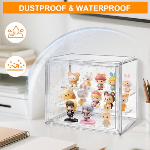 Acrylic Display Case for Collectibles, 3 Layer Figure Display Box with Magnetic Door, Stackable Figurine Display Shelf Box for Figures, for Funko Pop, for Pop Mart (1 pcs) - size: Three floors