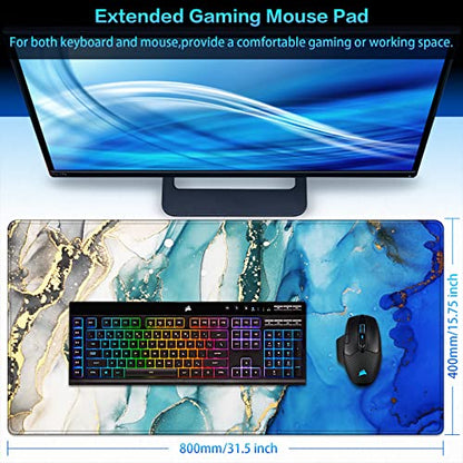 Canjoy Gaming Mouse Pad, Large Extended Mouse Pad Big Computer Mousepad for Home Office Gaming Work 31.5x15.7inch - color: Blue Green Marble