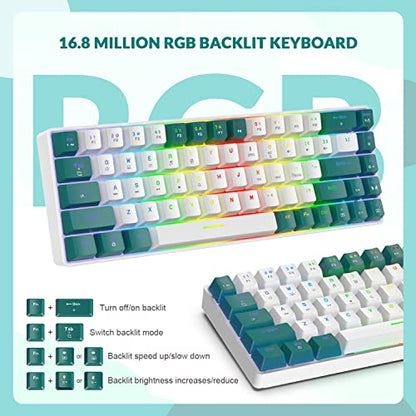 ZIYOU LANG RK-T8PR0 Wired 65% Mechanical Gaming Keyboard and Mouse Combo with RGB LED Backlit Anti-ghosting TKL Mini 68 Key Coiled C to A Cable Tactile Blue Switch for PS4 PS5 Xbox PC Mac Gamer(Green) - color: Green White, size: 65% Keyboard + Mouse
