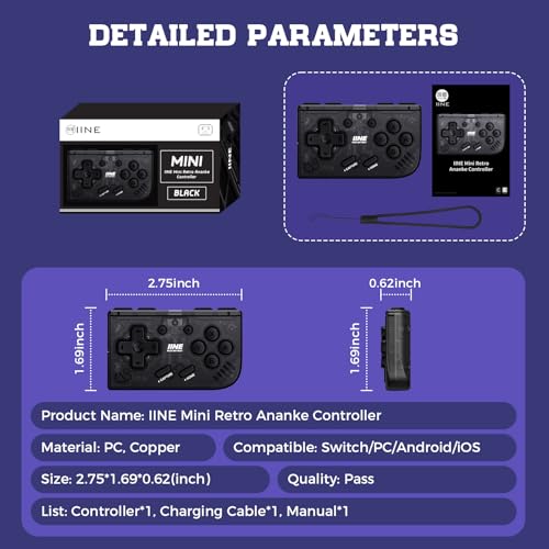 IINE Mini Retro Wireless Controller, Micro Remote Controller for Switch/OLED, PC, Android and IOS, Keychain Pocket-sized Controller with Turbo Function (Black) - color: Black