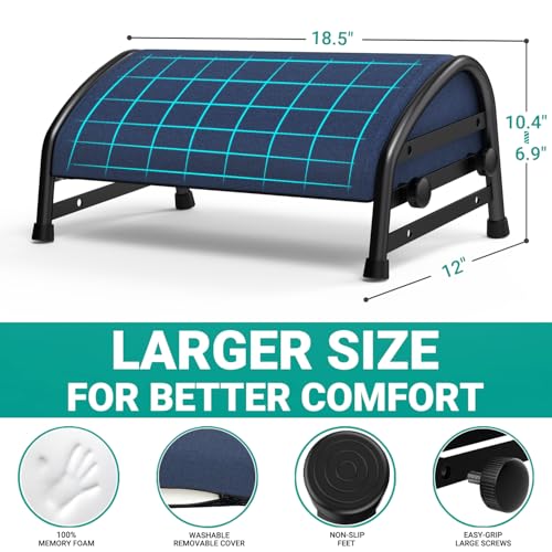 YEASHEIN Adjustable Foot Rest for Under Desk at Work, Ergonomic Foot Stools with 7 Positions, Elevated Cushion Under Desk Footrest with Metal Frame, Leg Rest Used for Home, Car, PC Gaming Accessories - color: Blue