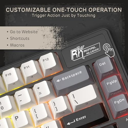 RK ROYAL KLUDGE L75 Gasket Mount Mechanical Keyboard w/Knob/Macro Keys & Touchable Nameplate, Tri-Mode 75% TKL Wireless Keyboard BT/2.4G/USB-C, Hot Swappable, Pro Software, Massive 8000mAh Battery - color: Knight Black, size: Linear Cream Switch