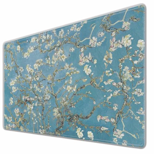 Almond Blossom Desk Mat Large Mouse Pad Vincent Van Gogh's Paint Full Extended Gaming Computer Keyboard Mousepad for Home,Office 35.4"X15.7" - color: Almond blossom
