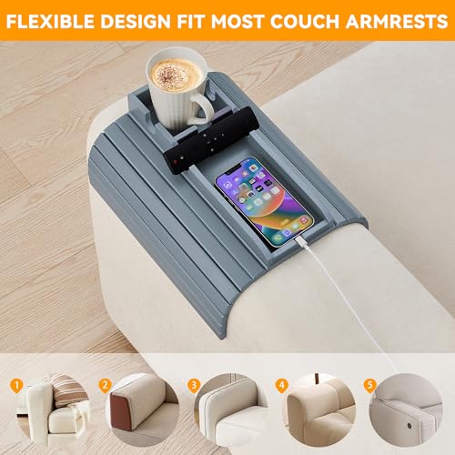GEHE Bamboo Couch Cup Holder, Anti-Spill Sofa Arm Tray, Natural and Easy to Clean Couch Arm Cup Holder Armrest Tray Perfect for Cups, Beers, Snacks, Remote Control, Drinks - color: Light Blue