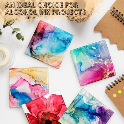 24 PCS Sublimation Coasters, GOH DODD Glossy Ceramic Tiles Glazed Blanks with Cork for DIY Alcohol Ink Heat Transfer Painting Housewarming Gifts Wedding Arts Crafts School Education, 4.25 Inch, Square - size: 4.25 Inch-24 Pieces-Square