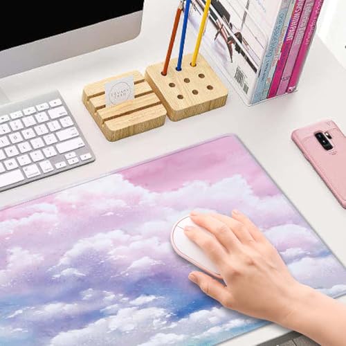 Cute Watercolor Pastel Sky Mouse Pad (31.5 × 11.8 × 0.12 inch) Extended Large Mouse Mat Desk Pad, Stitched Edges Mousepad,Non-Slip Rubber Base,Gaming Mouse Pad XL - color: Cute Watercolor Pastel Sky