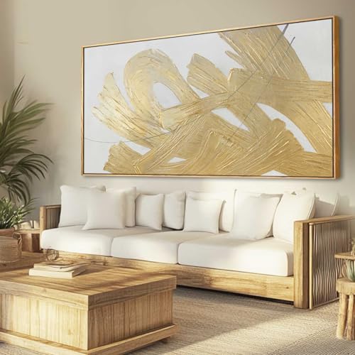 XIANSHOU White and Gold Wall Painting Neutral Wall Decor Modern Abstract Wall Art Minimalist Art 29"x58" Artwork for Living Room Kitchen Dining Room - color: Gold, size: 58"L x 29"W