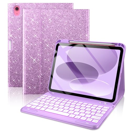typecase Folio Keyboard Case for iPad 10th Gen 10.9 inch (2022) and iPad 11th (A16, 2025), Magnetic Wireless Detachable Keyboard, 7-Color Backlight, Thin & Light, Pencil Holder – Glitter Purple - color: ‎‎‎‎ Glitter Purple