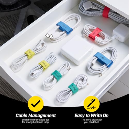 Wrap-It Storage Write On! Cinch Straps - Assorted 12-Pack - Colorful Hook and Loop Cord Organizer Straps for Office Desk Accessories to Organize and Label Cable Management - size: Assorted 12-Pack