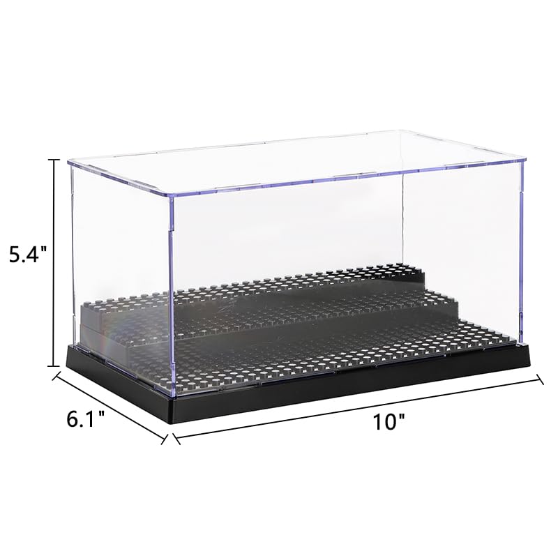ZEAYEA 2 Pack Display Case for Minifigure Action Figures Blocks, Acrylic Display Box Storage with 3 Movable Steps, Dustproof Showcase for Collection Bricks Blocks Models Minifigures Building, Black