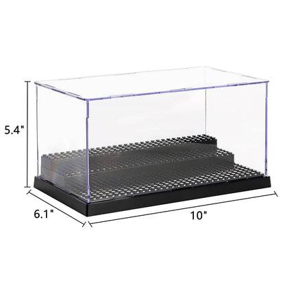 ZEAYEA 2 Pack Display Case for Minifigure Action Figures Blocks, Acrylic Display Box Storage with 3 Movable Steps, Dustproof Showcase for Collection Bricks Blocks Models Minifigures Building, Black