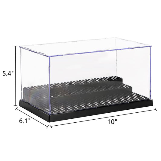 ZEAYEA 2 Pack Display Case for Minifigure Action Figures Blocks, Acrylic Display Box Storage with 3 Movable Steps, Dustproof Showcase for Collection Bricks Blocks Models Minifigures Building, Black