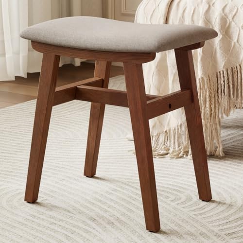 Solid Wood Small Vanity Stool Chair, Makeup Stools for Vanity Desk, Bathroom Vanity Chair, Padded Foot Stool for Living Room, Ottoman Foot Rest for Couch, Small Bench for Entryway, Walnut - color: Walnut