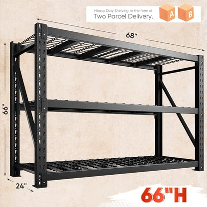 Bepatio 7050LBS Heavy Duty Garage Shelving,68''W Storage Shelves Metal Shelving Unit, 3 Tier Shelf,Adjustable Industrial Shelving for Warehouse Commercial Storage Rack,68''Wx23.7''Dx66''H - size: 68"W x 23.7"D x 66"H, 3-Tier