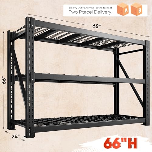 Bepatio 7050LBS Heavy Duty Garage Shelving,68''W Storage Shelves Metal Shelving Unit, 3 Tier Shelf,Adjustable Industrial Shelving for Warehouse Commercial Storage Rack,68''Wx23.7''Dx66''H - size: 68"W x 23.7"D x 66"H, 3-Tier