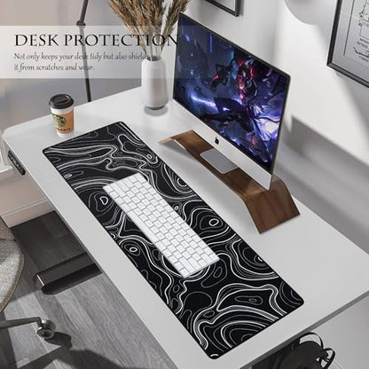 ALOANES Waterproof Mouse Pad with Durable Stitched Edge, Gaming Keyboard, Non-Slip Rubber Base, Extended Desk pad for Gamer, Office& Home, Black Topographic Map Mousepad 3XL(35.43"x15.74"x0.12") - color: 02- Topographic Map Black, size: 3XL(35.4" x 15.7")
