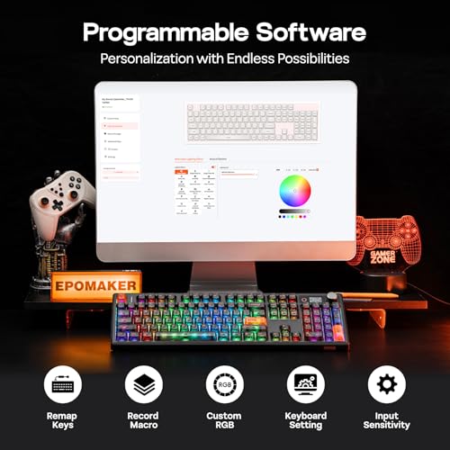 EPOMAKER TH108 V2 PRO Full Size Mechanical Keyboard with Screen&Knob, 10000mAh, BT/2.4Ghz, Mac Modifier PBT Keycap, Hot Swap, RGB, Gasket, Wireless Gaming Keyboard for Mac/PC (Black, Creamy Jade) - color: Black, size: Creamy Jade