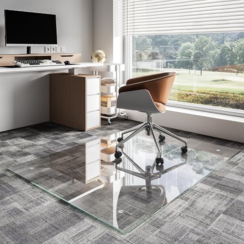 Koonmi Chair Mat for Carpet, Tempered Glass 44"x58" Office Chair Mat, Glass Floor Mat for Office Chair with Rounded and Polished Edges, Ideal for Hardwood Floor, Carpet, Office, Desk, Rolling Chair - color: Transparent, size: 44"x58"
