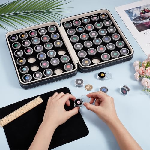 BENECREAT 60 Pcs Closeable Gemstone Collection Storage Box with Foam Insert, 1.2x0.6 Inch Plastic Gem Jars, Display Tray Set for Loose Diamond Collectibles Crystal, Diamond Display Case - color: Black