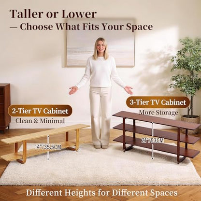 Tiita Bamboo TV Stand for 55 Inch TV, Entertainment Center with 2 Open Shelf, Mid Century Modern Media Console for Living Room, Bedroom, Wood - color: Wood