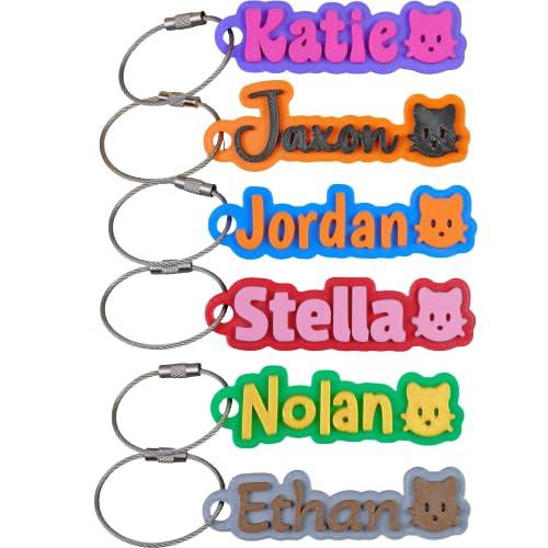 SuperFineDeesigns Bag and Water Bottle Name Tag with Cable – Custom Durable 3D Printed Name Tag Backpack & Sports Bottles - style: Cat