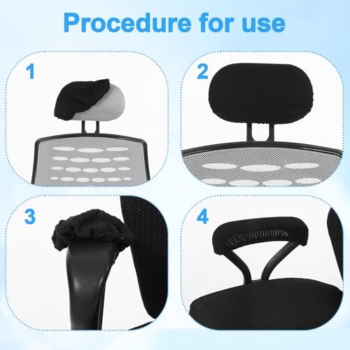 3PCS Office Chair Arm Rest Covers and Chairs Headrest Cover Stretch Armrest Protectors Removable Washable Arm Pads Cover for Office Computer Gaming Desk Chair(Black)
