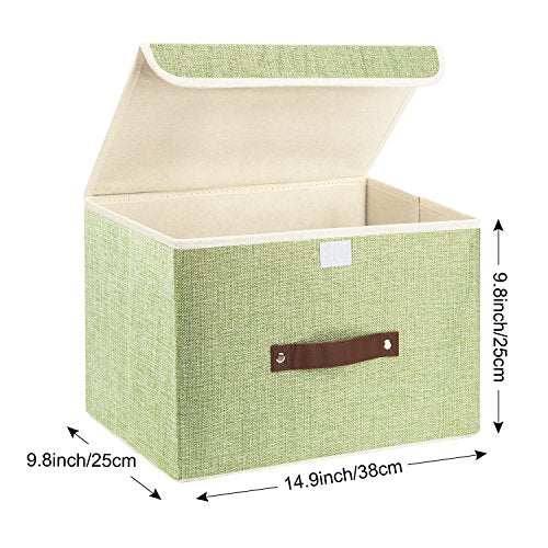 TYEERS Foldable Storage Boxes with Lids 5 Pack Fabric Storage Bins with Lids, Closet Organizers for Clothes Storage, Room Organization, Office Storage, Toys - Green - color: Green, size: 5-pcs 14.9x9.8x9.8 in